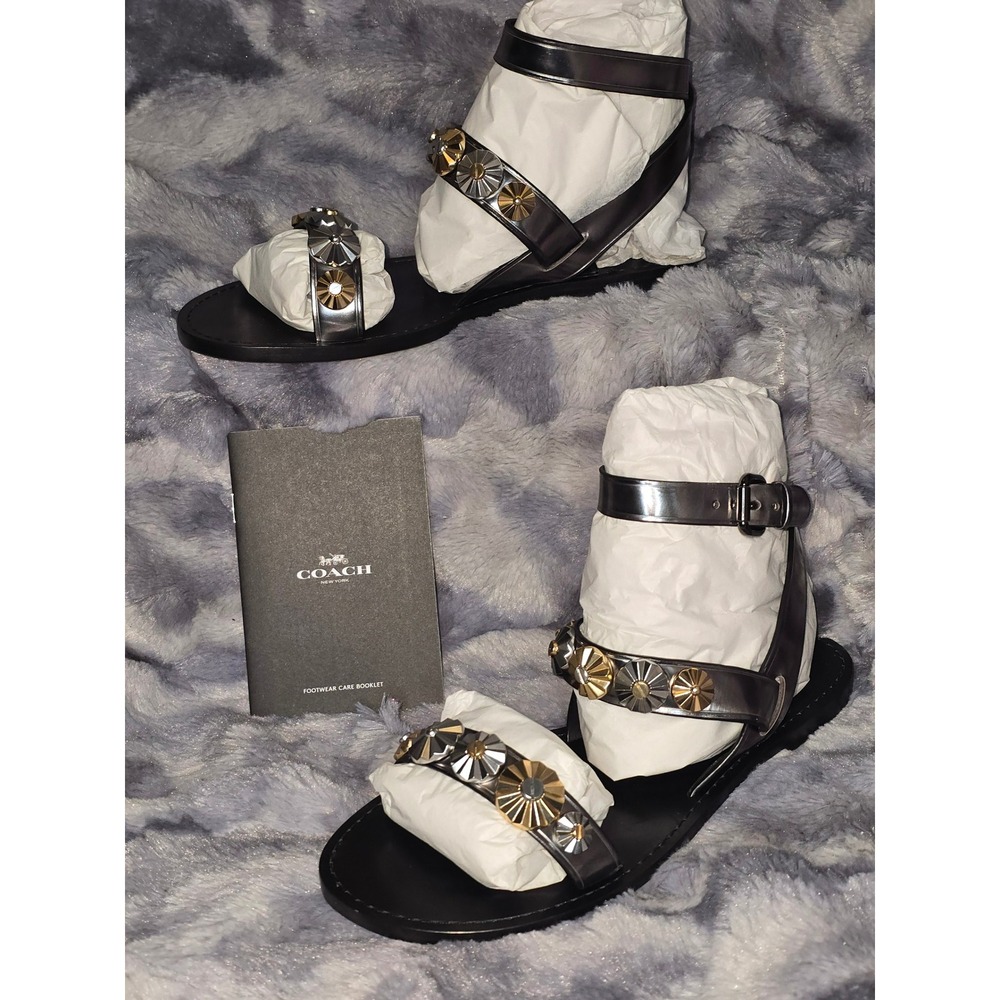NWB Coach Eleanor Mirror Metallic Gladiator Sandals Gunmetal Size 7.5‎ B